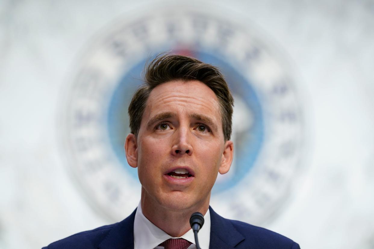 Sen. Josh Hawley, R-Mo., speaks during a confirmation hearing Oct. 12, 2020, for Supreme Court nominee Amy Coney Barrett.