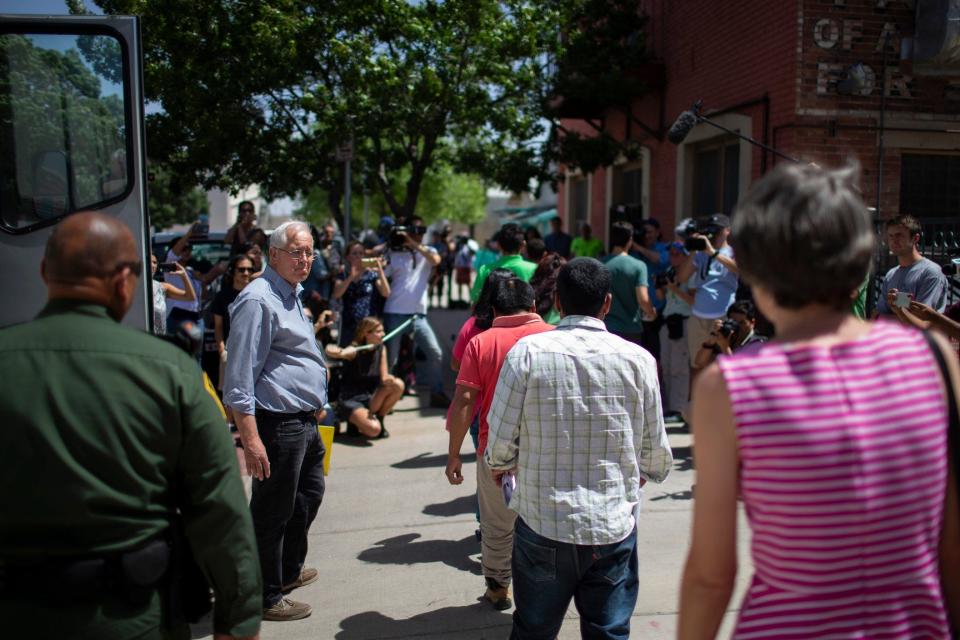 Migrants arrive at Annunciation House in El Paso after being released from U.S. Customs and Border Protection custody, on June 24, 2018.