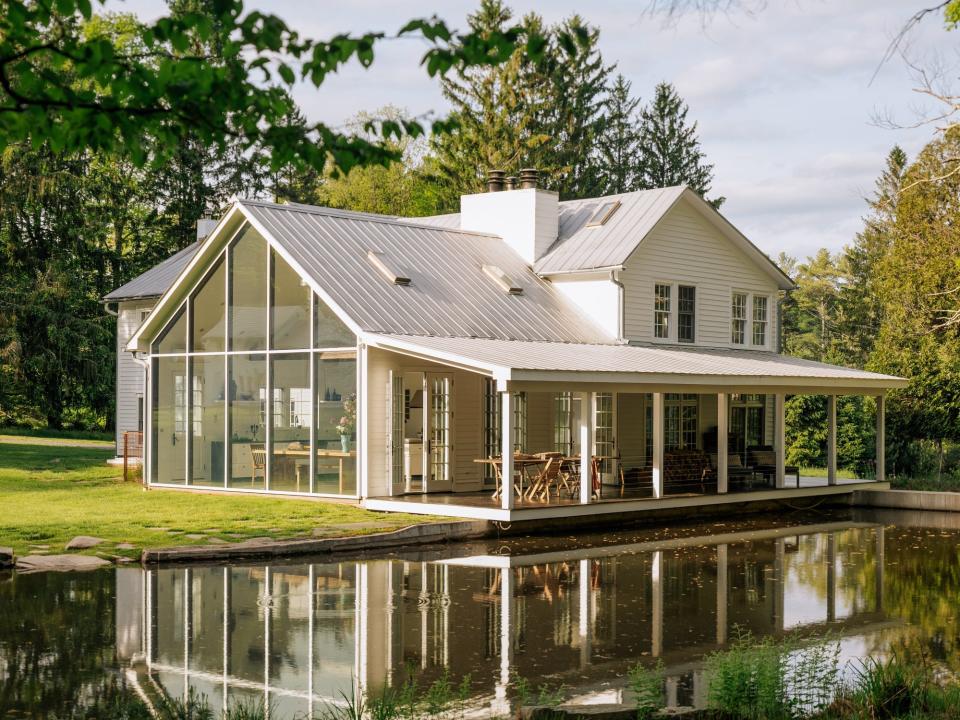 Exterior shot of the floating farmhouse.