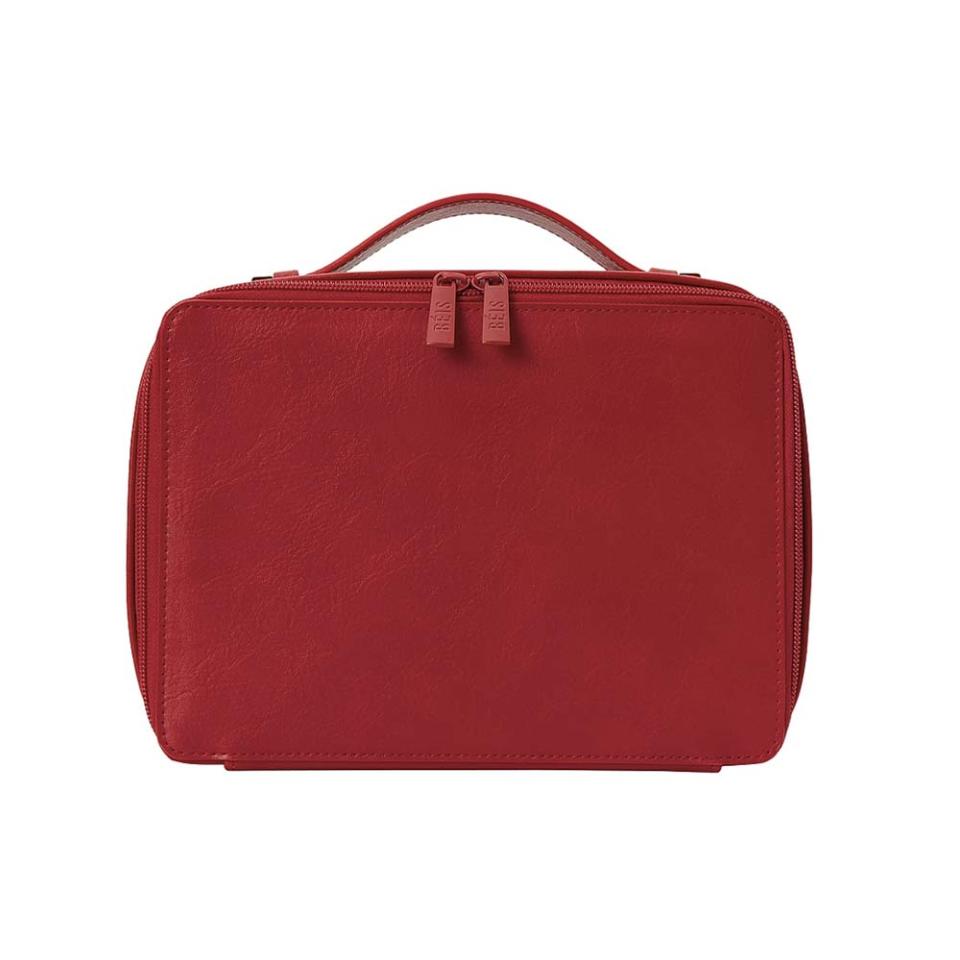 red vegan leather cosmetic case