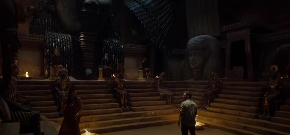 The Gods avatars sitting around Marc in the pyramid of giza