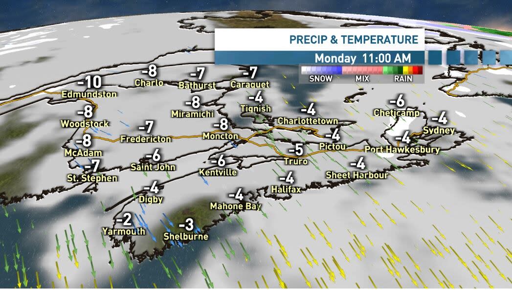 The forecast for Monday, Jan. 8, 2024. (Tina Simpkin/CBC - image credit)