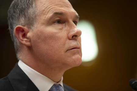 FILE PHOTO - EPA Administrator Scott Pruitt testifies before a Senate Appropriations Interior, Environment, and Related Agencies Subcommittee hearing on the proposed budget estimates and justification for FY2019 for the Environmental Protection Agency on Capitol Hill in Washington, U.S., May 16, 2018. REUTERS/Al Drago