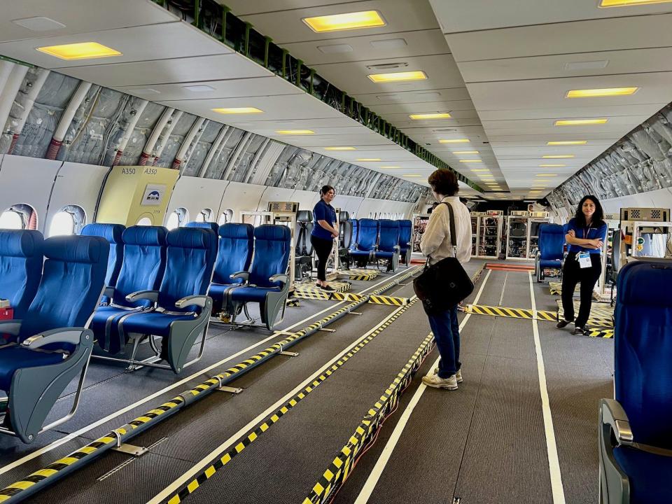 The blue seats inside the testbed.