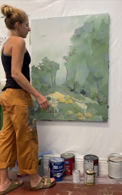 Ojai artist Emily Thomas paints in her studio. Thomas will be one of the artists taking part in the Ojai Studio Artists Tour starting Saturday.