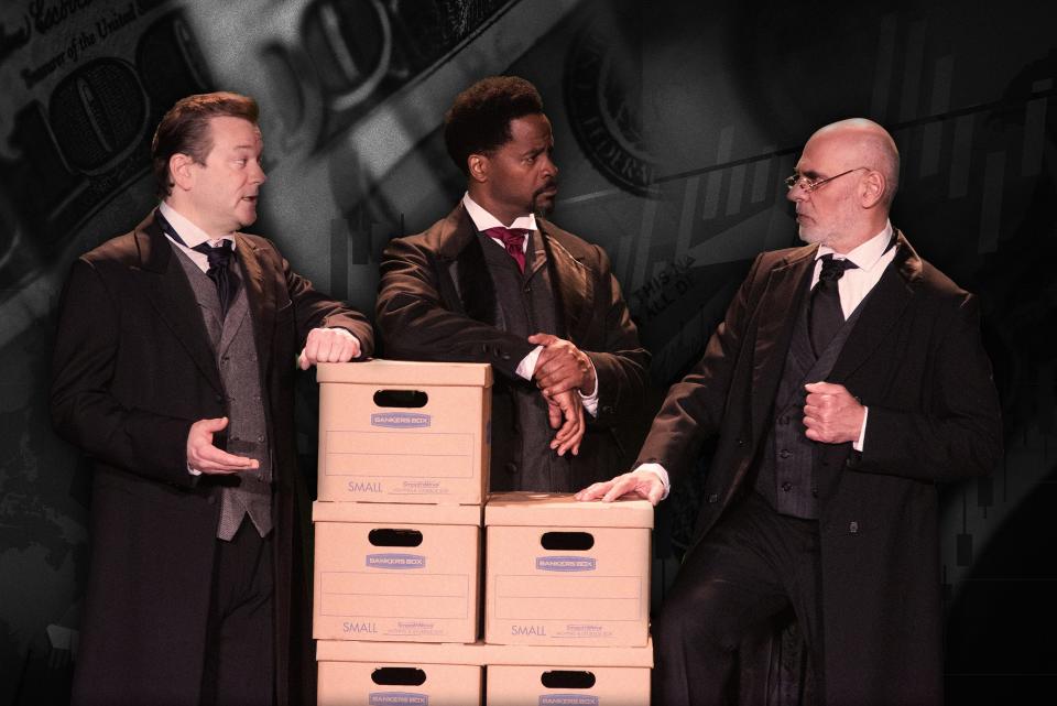 From left, Rod Brogan, Beethovan Oden and Howard Kaye play multiple roles in “The Lehman Trilogy” at Florida Studio Theatre.