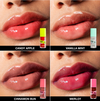 models wearing the four different lip oil colors