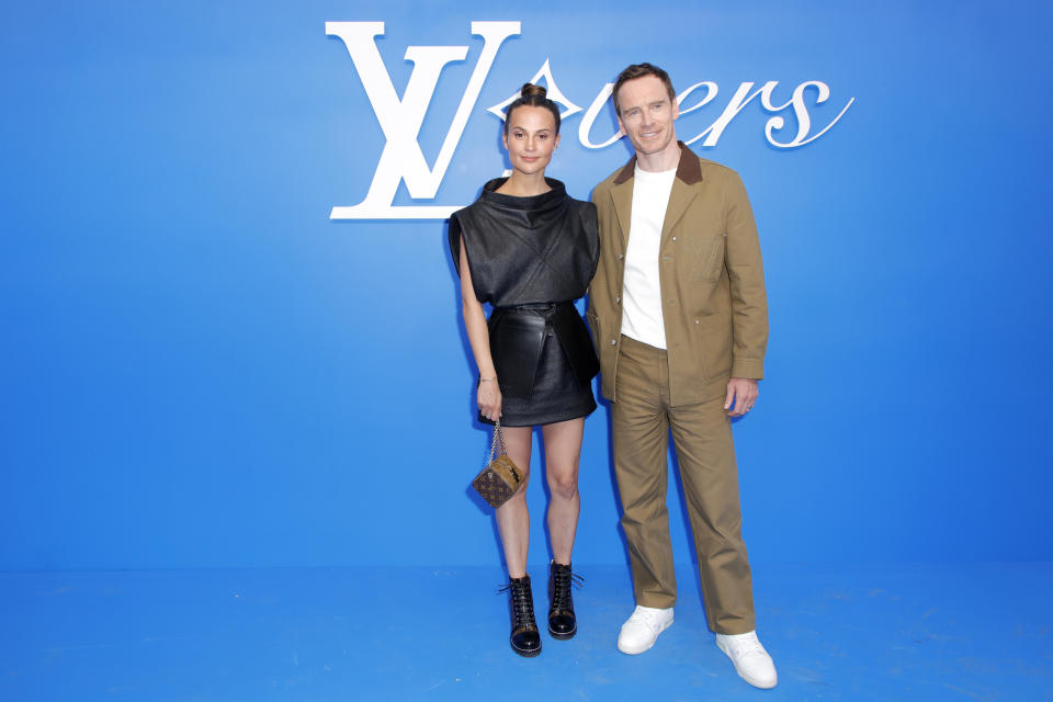 PARIS, FRANCE - JUNE 18: (EDITORIAL USE ONLY - For Non-Editorial use please seek approval from Fashion House) Alicia Vikander and Michael Fassbender attend the Louis Vuitton Menswear Spring/Summer 2025 show as part of Paris Fashion Week on June 18, 2024 in Paris, France. (Photo by Julien M. Hekimian/Getty Images)