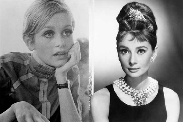 Twiggys Augen-Make-up und die natürlich Schönheit von Audrey Hepburn werden noch heute bewundert (Bilder: Getty, ddp)