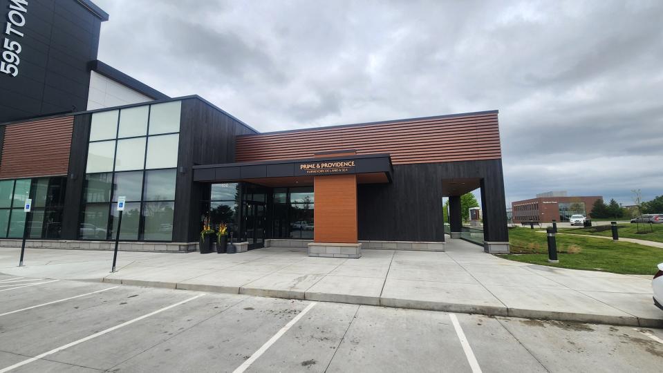 The front entrance at Prime & Providence, the new steakhouse from Dominic Iannerelli and Cory Gourley in West Des Moines.