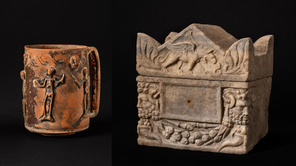 Grave goods unearthed from a Roman cemetery in France.