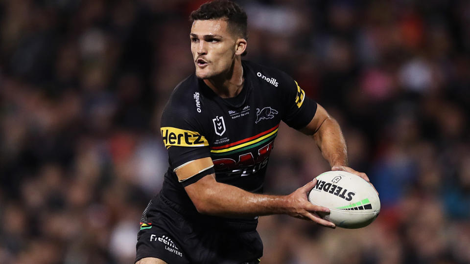 Panthers skipper Nathan Cleary has spoken about his desire for Taylan May to remain in Penrith next season. (Photo by Matt King/Getty Images)