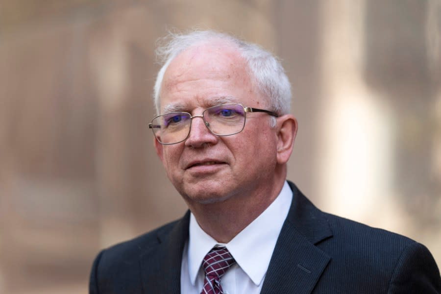 FILE – Attorney John Eastman, the architect of a legal strategy aimed at keeping former President Donald Trump in power, talks to reporters after a hearing in Los Angeles, June 20, 2023. (AP Photo/Jae C. Hong, File)