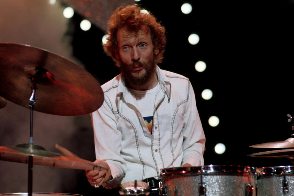 Drummer Ginger Baker of Cream during a performance, circa 1967