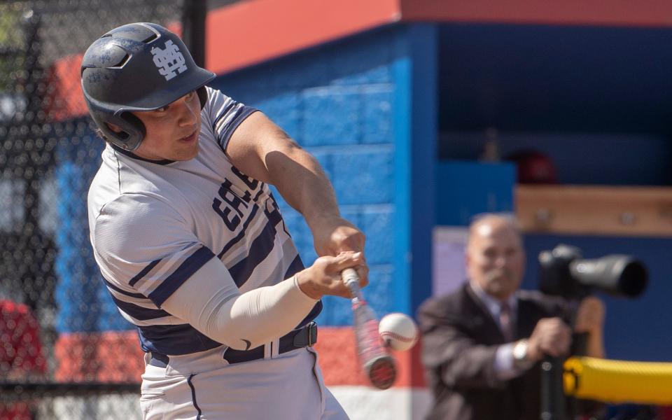 Middletown South's Joe Stanzione, shown in the Eagles' win over Wall on May 18, in the Monmouth County Tournament final, hit his 14th home run of the season Saturday to tie the Shore Conference single-season record.