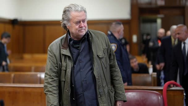 PHOTO: Former President Donald Trump's longtime ally Steve Bannon arrives in Manhattan Supreme Court, Tuesday, Oct. 4, 2022. (Curtis Means/DailyMail via AP, Pool)