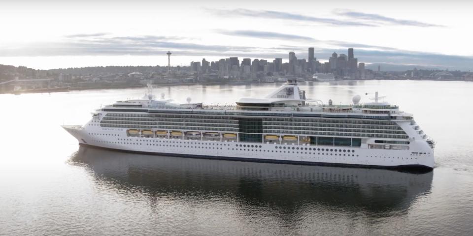 aerial images of the Serenade of the Seas out in the water