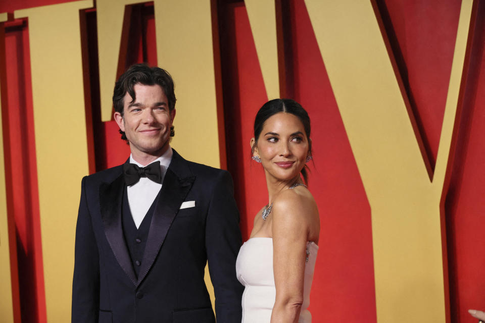 John Mulaney and Olivia Munn arrive at Vanity Fair's Oscars party after the Academy Awards, in Beverly Hills, California, March 10, 2024. / Credit: Reuters/Danny Moloshok