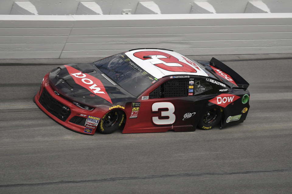 Austin Dillon (3) makes his way through Turn 4 during qualifying for the Daytona 500 auto race at the Daytona International Speedway Sunday, Feb. 11, 2018, in Daytona Beach, Fla. (AP Photo/Phelan M. Ebenhack)