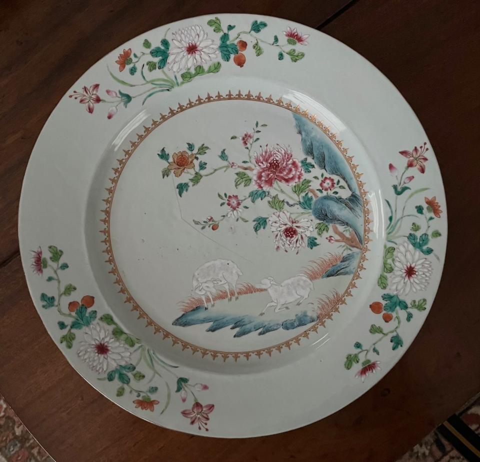 This plate was owned by New Hampshire's first royal governor, Benning Wentworth (1696-1970). "The Wentworth Takeover: How One Family Dominated Portsmouth and New Hampshire 1715-1775" opens Friday, April 14, in the Portsmouth Athenaeum's Randall Gallery.