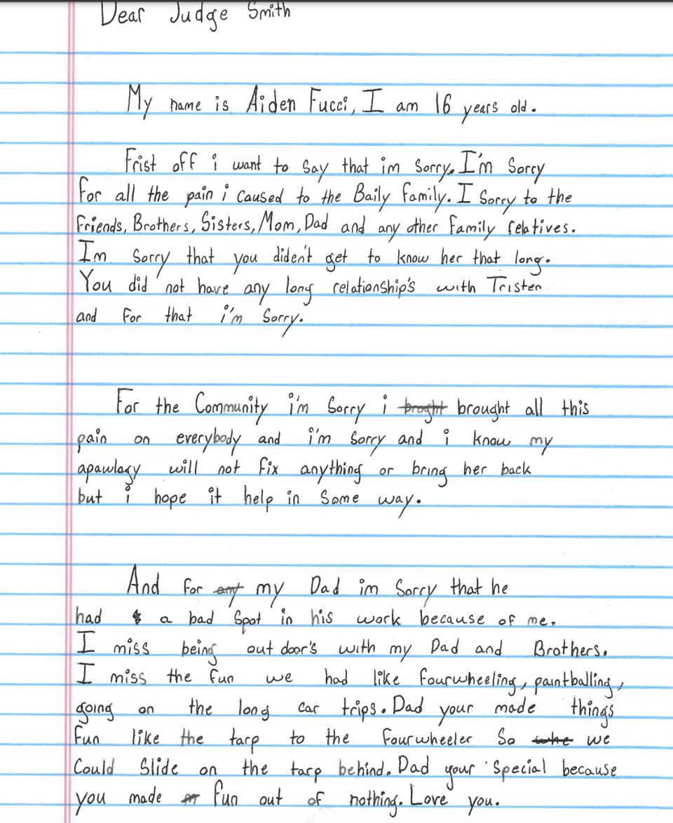 This is Page 1 of Aiden Fucci's letter dated March 12, 2023.