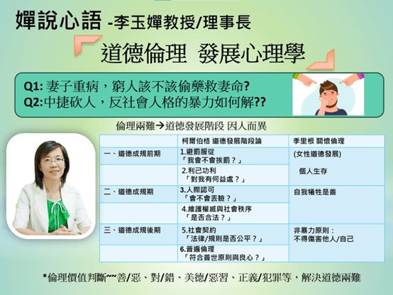 圓緣會理事長李玉嬋教授在講座中分析近期熱議的中捷砍人事件的反社會人格者道德發展遲滯