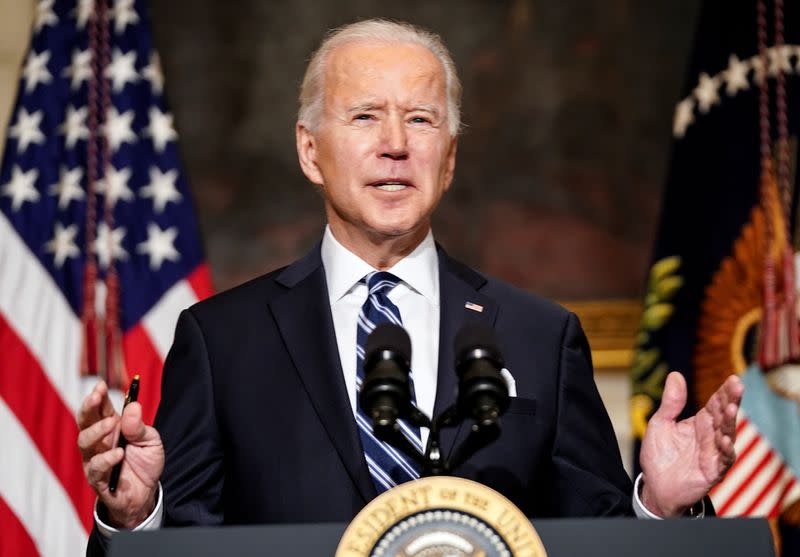 U.S. President Joe Biden speaks about administration plans to confront climate change at the White House ceremony in Washington