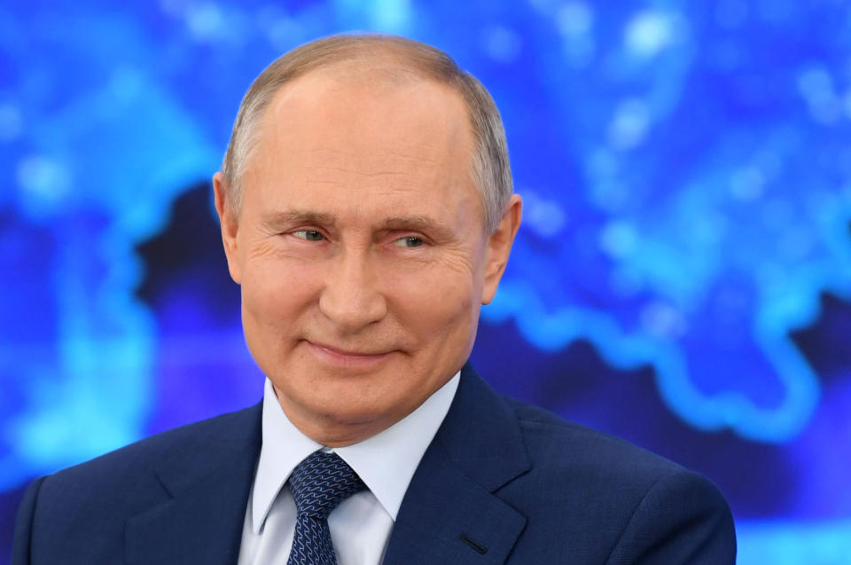 Russian President Vladimir Putin speaks via video call during a news conference in Moscow, Russia, Thursday, Dec. 17, 2020. This year, Putin attended his annual news conference online due to the coronavirus pandemic. (Aleksey Nikolskyi, Sputnik, Kremlin Pool Photo via AP)