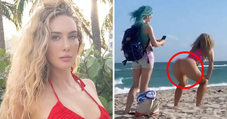 Professional Aussie twerker Elle Sensuelle has clapped back over her racy bikini act. Photo: Instagram/elle.sensuelle & influencersinthewild