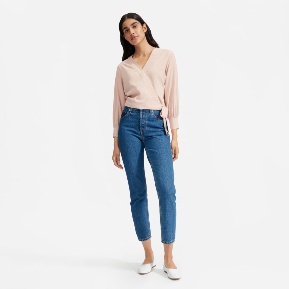 Everlane Washable Silk Wrap Top in rose