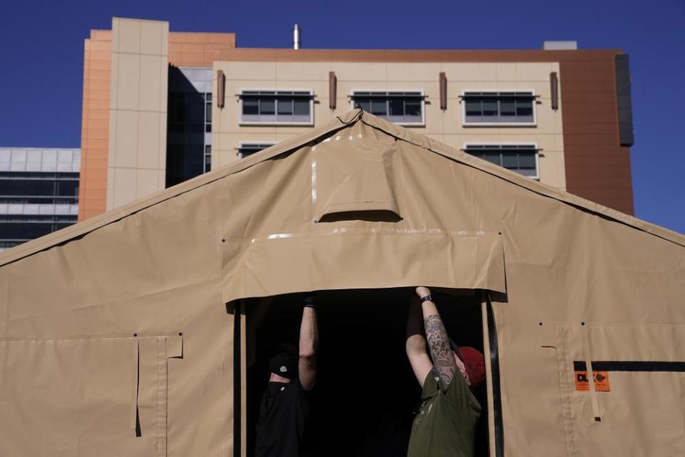 A mobile field hospital is set up at UCI medical center on Monday in Orange, California, near Los Angeles.