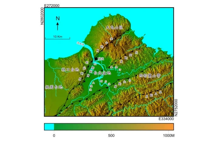 ▲台北盆地堆積是由淡水河的三大支流，包括大漢溪、新店溪和基隆河帶入盆地內堆積而成。（圖／翻攝自台灣國立大學地質資訊）