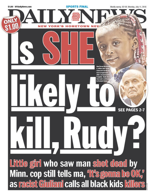 Cover of the New York Daily News, July 11, 2016. (Courtesy Newseum.org)