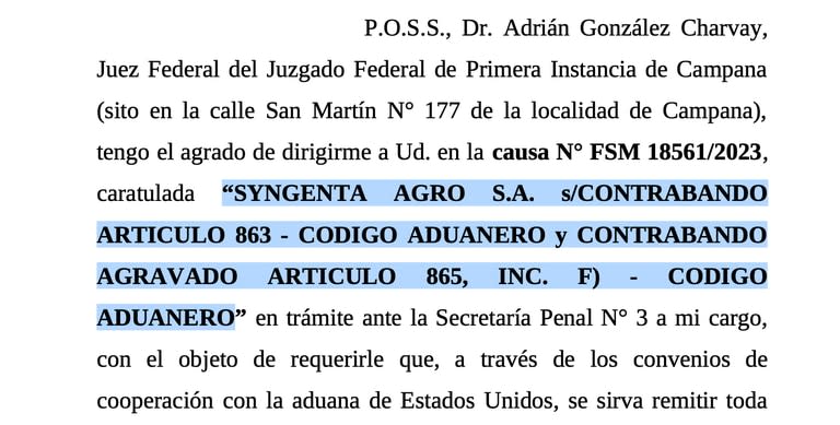 Captura de la denuncia contra Syngenta