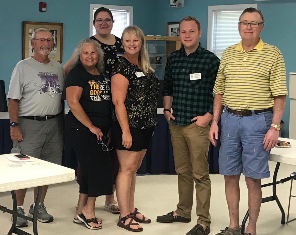 From left to right are Tom Riley, Peggy Belanger, Kate Howell, Erin Riley, James Connally and John Ware at a recent induction of new members by the Kennebunk Portside Rotary.