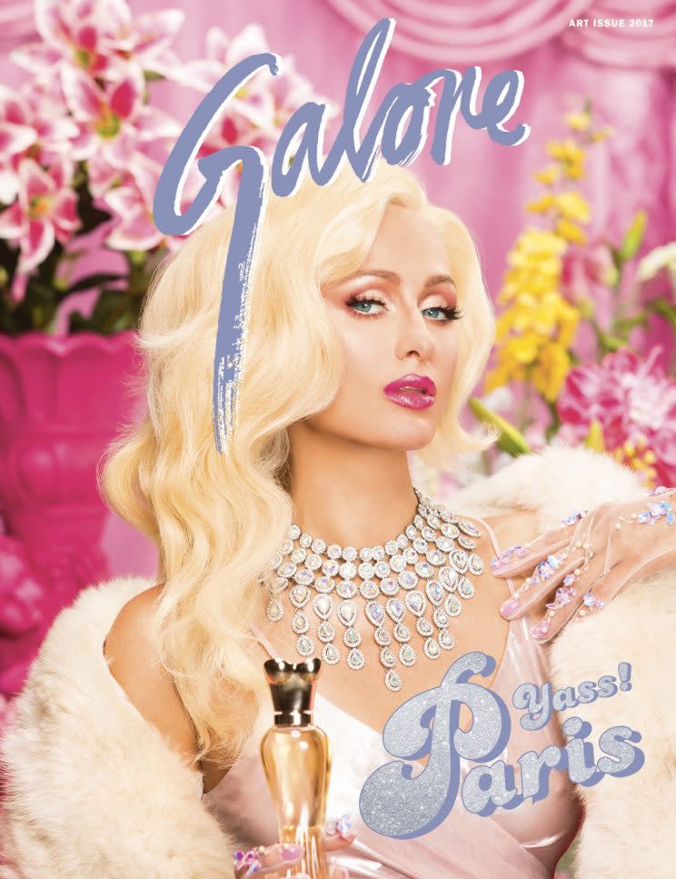 Paris Hilton dripping in jewels on the cover of Galore. (Photo: Galore magazine)