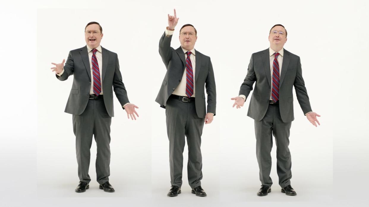 Apple brought back the classic, "And I'm a PC" character, played by John Hodgman, for its product release event Tuesday.
