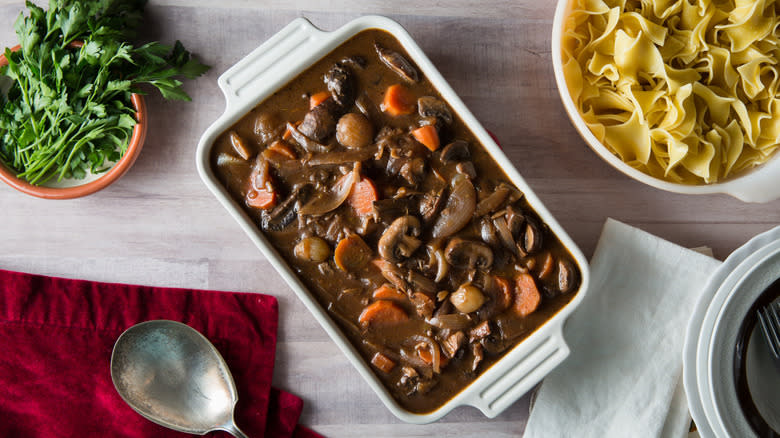 mushroom Bourguignon served on table