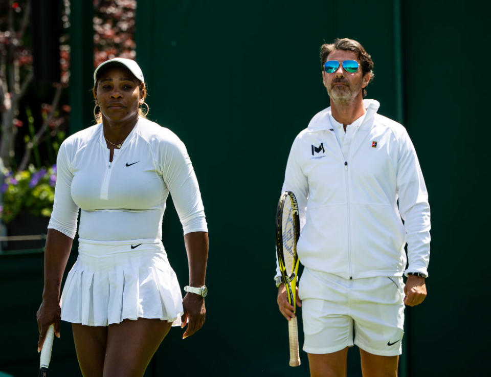 LONDON, ENGLAND - JUNE 28: Serena Williams of the United States practices before the start of The Championships - Wimbledon 2019 at the All England Lawn Tennis and Croquet Club on June 28, 2019 in London, England. (Photo by TPN/Getty Images)