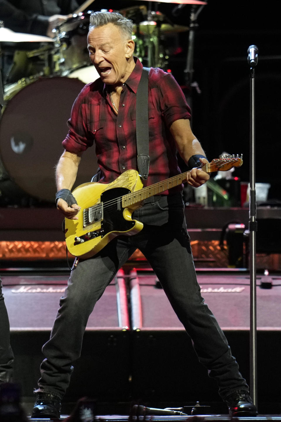 Bruce Springsteen sings on stage during his concert of Bruce Springsteen and The E Street Band World Tour 2024 performance Tuesday, March 19, 2024, in Phoenix. (AP Photo/Ross D. Franklin)