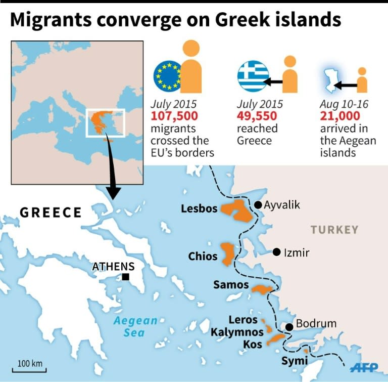 Map of the Greek islands where most migrants have arrived in recent weeks