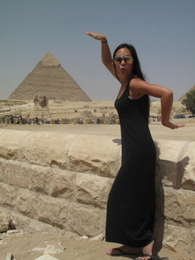 Celebrity photos: To say we’re a bit jel of Myleene Klass’ holiday to Egypt would be an understatement. The star tweeted this image of herself at the pyramids. We are loving the maxi dress, too.