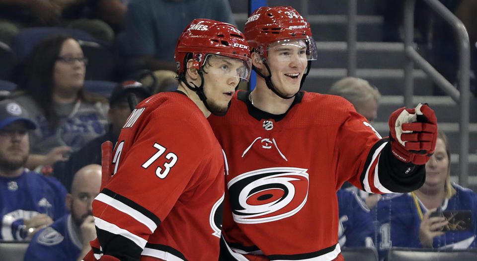 Andrei Svechnikov tops this year’s rookie class in offensive potential. (Chris O’Meara/AP