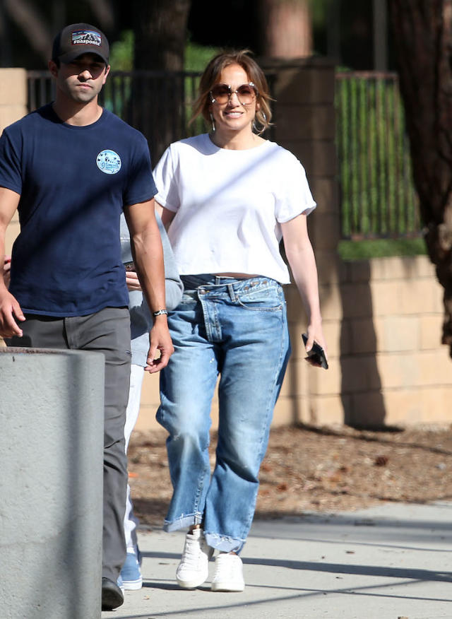 Jennifer Lopez Pairs a Sporty Look with Oversized Versace Shades