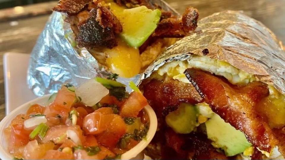 Los Chiludos Fresh Mexican Grill opened this week in the Anna Maria Island Center shopping center at 3232 E. Bay Drive, Holmes Beach. Shown above is the bacon avocado breakfast burrito.