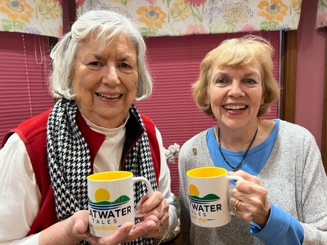 Vice Chair Martha Hobson, left, and Chair Emily Jernigan record a presentation for the Oak Ridge Institute for Continued Learning (ORICL) on storytelling and the Flatwater Tales Storytelling Festival.