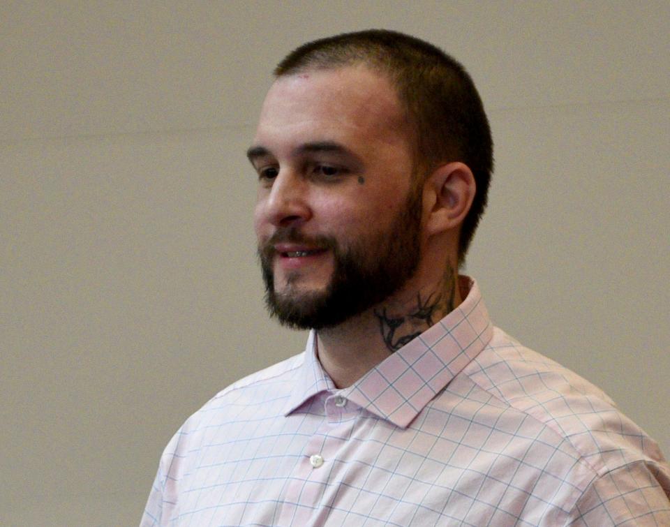 Adam Montgomery enters the courtroom for jury selection ahead of his murder trial at Hillsborough County Superior Court in Manchester, N.H, on Tuesday, Feb. 6, 2024. Montgomery convicted of second-degree murder by a jury Thursday, Feb. 22, 2024, in the death of his 5-year-old daughter, who police believe was killed nearly two years before she was reported missing in 2021 and whose body was never found.