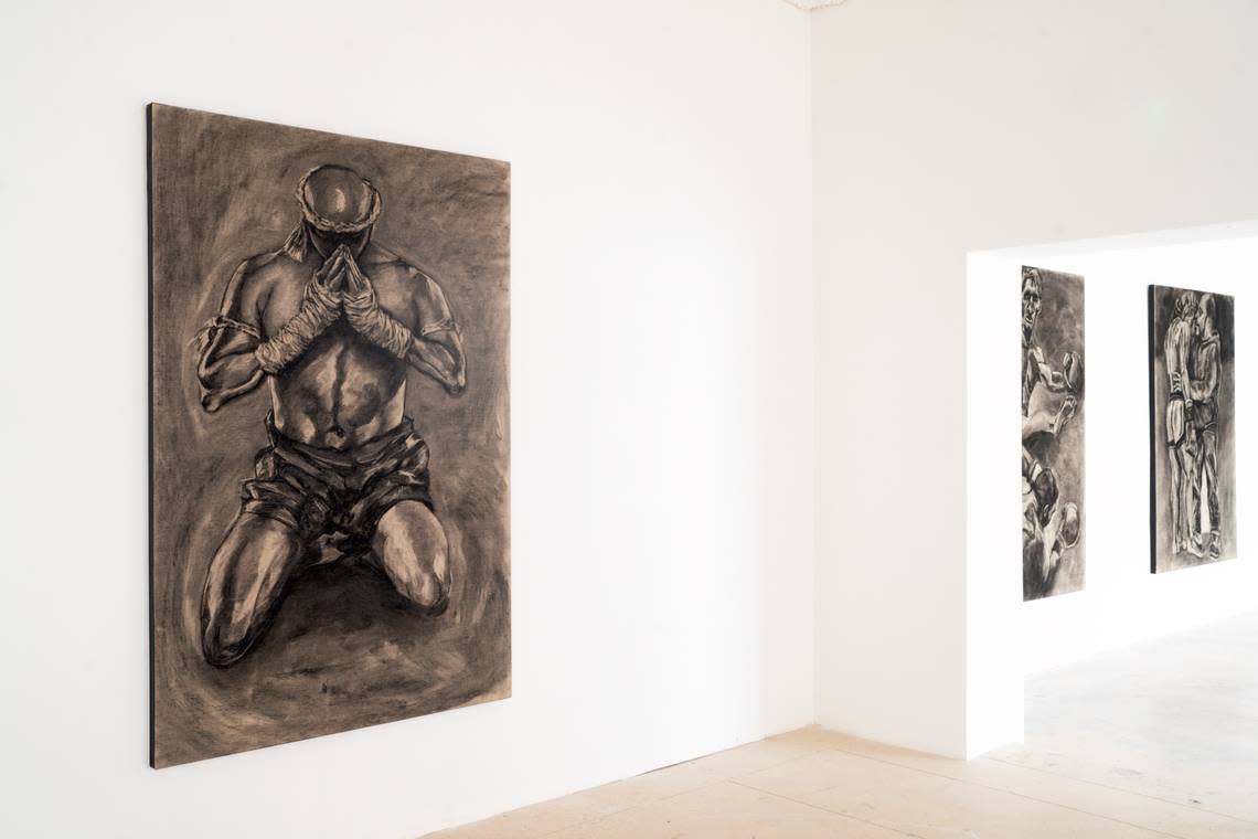 London-based artist Rocco Ritchie’s debut solo show in the United States in Miami’s Design District features drawings of Muay Thai fighters.