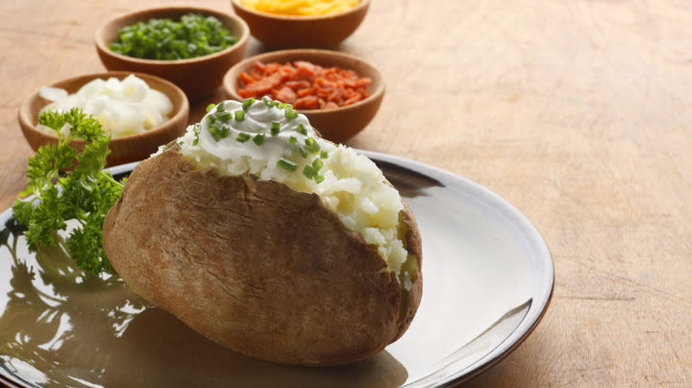 baked potato with toppings