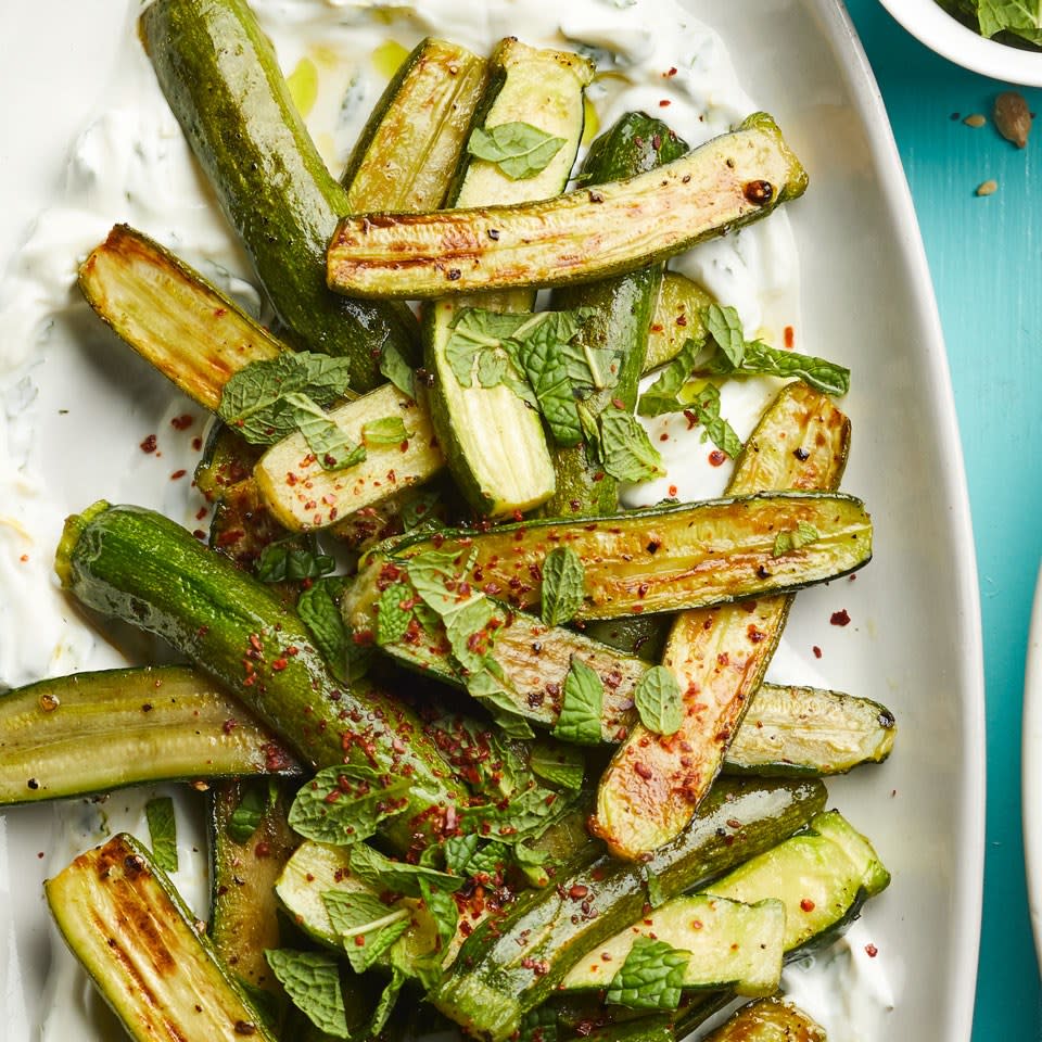 Roasted Baby Zucchini with Lemon Labneh